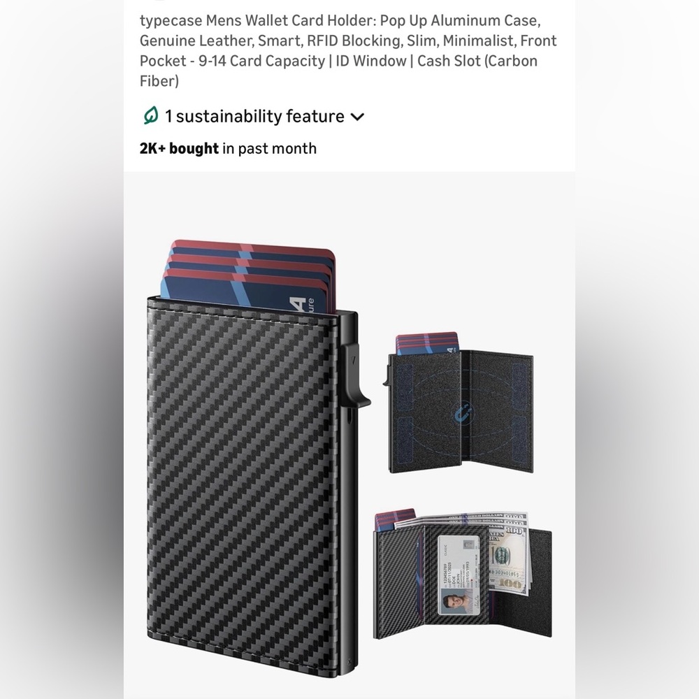 New in box Men Wallet Card Holder: Pop Up Leather, RFID Blocking- 9-14 Cards